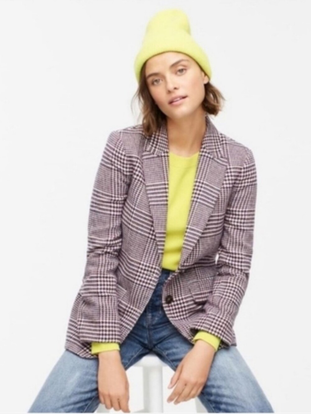 J. Crew Houndstooth Boyfriend Blazer Plaid Wool Blend 12
